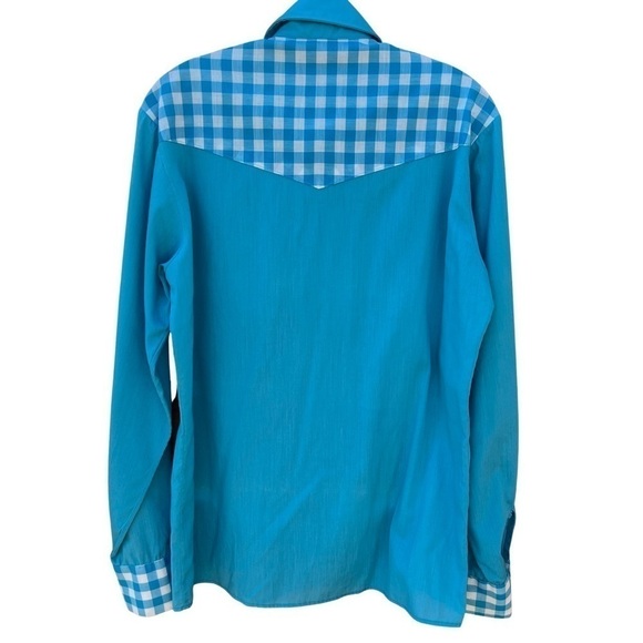 Vintage Handmade Western Gingham Pearl Snap Button Down Shirt Size Large - Picture 2 of 9